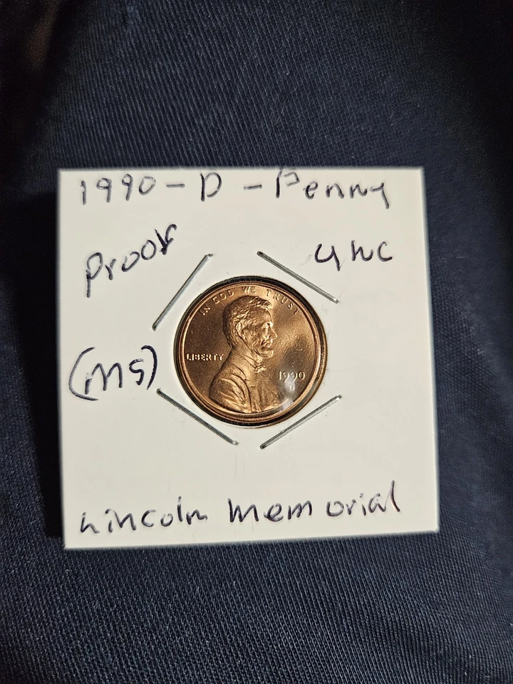 1990 D Lincoln Memorial Penny Proof, UNC., (MS) Nice Coin For Collection - Image 1 of 4
