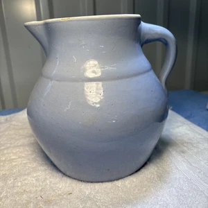 Primitive Stoneware Pitcher Crock Blue Glaze 9” - Picture 1 of 9