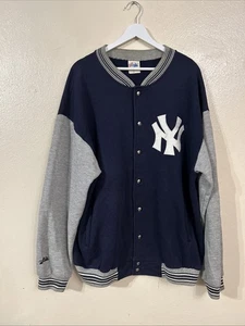 Giacca vintage Majestic New York Yankees bottoni a pressione blu grigio uomo taglia XL - Foto 1 di 9
