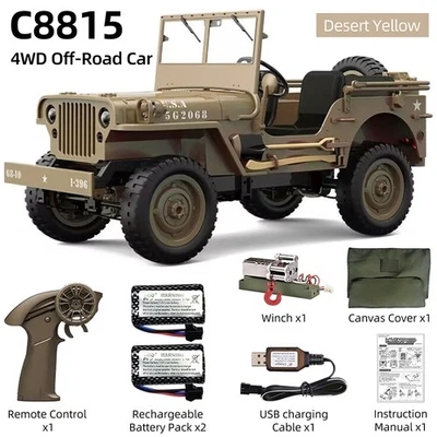 JJRC C8815 RC Military Jeep 2.4G 4WD Truck Car Winch Canvas Off-Road Remote Car - Image 1 of 4