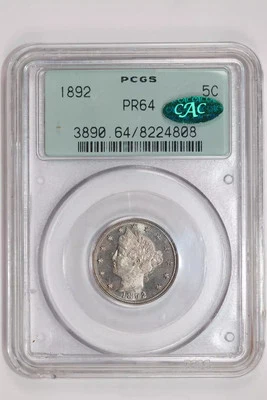 1892 PROOF LIBERTY V NICKEL PCGS PR64 CAC OGH VERY PQ! - Image 1 of 2