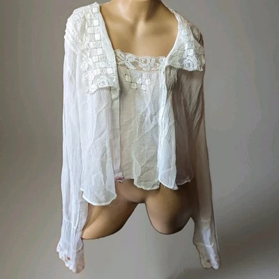 Blusa eduardiana antigua de algodón blanco de la década de 1910 de Fleur De Lis S Foto 1 de 4