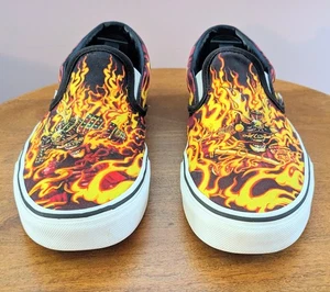 Vans Men's 9.5 Classic Unisex Slip-On Samurai Rising Flames Shoes 508731 - Picture 1 of 12