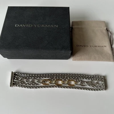 Brazalete David Yurman 29 mm 18KT y Plata de Ley 925 Multi Fila Cadena Tamaño 7.5" Foto 1 de 4