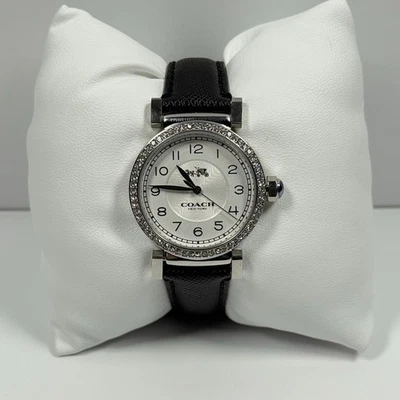 COACH 14502399 Madison White Silver Glitz Dial Black Leather Band Women’s Watch - image 1 of 4