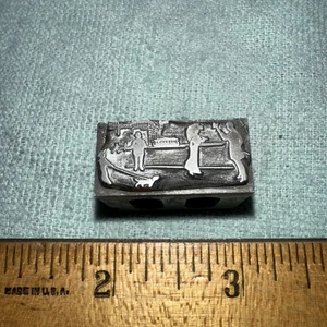 Blocco Stampa " Scena 1800, Uomo Con Cappello A Top, Donna Con Ombrello " Cane Ecc. - Foto 1 di 7