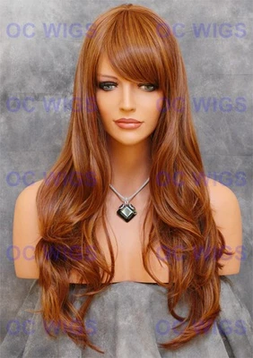 Длинный многослойный волнистый теплобезопасный парик из смеси человеческих волос легкий Auburn/Blonde EVAJ - Изображение 1 из 4