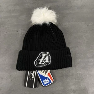 Los Angeles Lakers Beanie Hat Black White PomPom Pearl Bedazzle Rhinestone Y2K - Picture 1 of 4