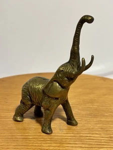 Vintage Solid Brass Textured Elephant Lucky Trunk-Up 6 inches tall - Picture 1 of 10