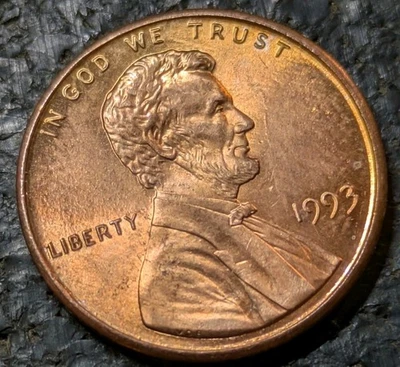 1993 1c Memorial Cent Uncirculated Bu + Mint State Struck Through Error - Image 1 of 4
