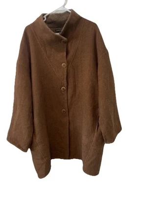 Eileen Fisher Baby Alpaca Wool Blend Cocoon Coat   Sz L 4-Button Brown w pockets - Image 1 of 4