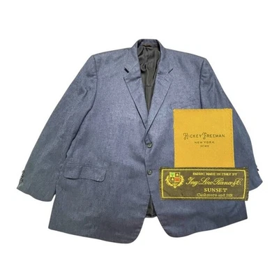 Abrigo deportivo Hickey Freeman para hombre 52 R azul marino Loro Piana puesta de sol cachemir y seda EE. UU. Foto 1 de 4