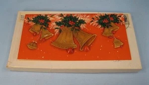 Vintage Bells & Holly Christmas Card In OB Plastic Overlay Possibly Celluloid O - Picture 1 of 1