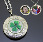 Four Leaf Clover Locket Necklace Christmas Gift Green Shamrock Lucky Jewelry