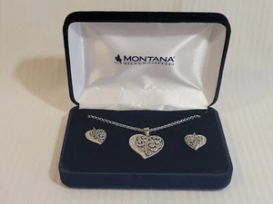 Montana Silversmiths Jewelry Women's Heart Necklace Earrings Set Bling NEW - Picture 1 of 17