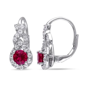 AMOUR Created Ruby and White Sapphire Twist Leverback Earrings In Sterling - Picture 1 of 1