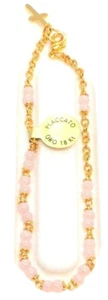 Pulsera de cuentas italianas rosadas chapadas en oro de 18 quilates hecha en Italia - Imagen 1 de 3