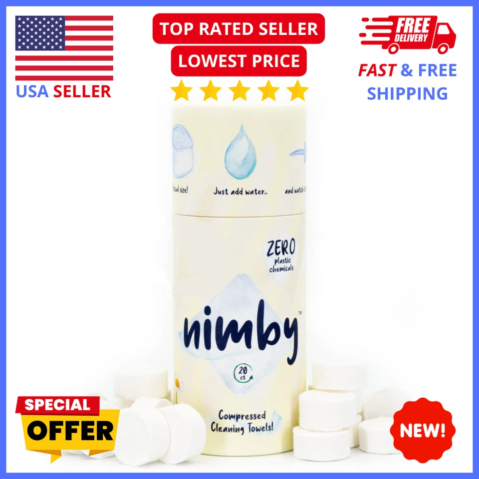 Nimby Compressed Towels 20‑Pack – Portable Reusable Wipes for Travel & Face - Image 1 of 4