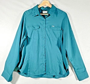 Columbia Womens Green L/S Omni Shade Button Up Shirt Vented Size Large *STAINS* - Picture 1 of 15