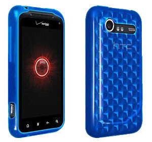 Étui silicone Verizon pour HTC Droid Incredible 2 6350 - Bleu à carreaux
