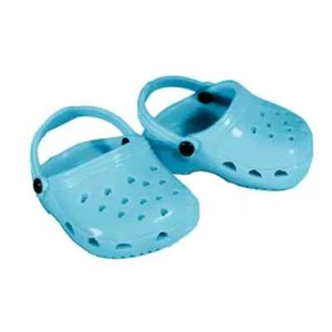 Puppenkleidung 18" Schuhe Clogs Polliwog Sandale türkis passt amerikanische Mädchenpuppen - Bild 1 von 4