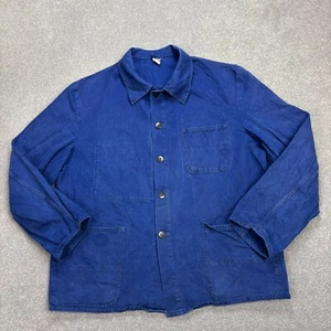 VTG French Jacket Adult Large Blue Herringbone Sanfor Workwear Chore Canvas Men - Picture 1 of 9