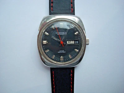 Bulova Caravelle M9 Mens Automatic Watch Black Dial DD Red Arrow New Band Runs - Image 1 of 4