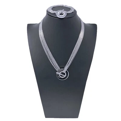Collana Bracciale Multifilo Acciaio Catenina Donna Brillante Elegante Argento - Immagine 1 di 3