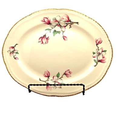 Vintage 1955 Homer Laughlin Dogwood 12" Serving Platter with Gold Scalloped Rim - Image 1 of 4