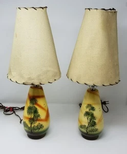 paar Vintage Mid Century Modern 50er Jahre Lampen geprüft funktionstüchtig handbemalt - Bild 1 von 8