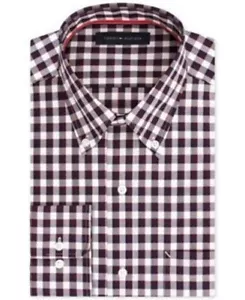 Tommy Hilfiger Shirt Mens 14.5 32 33 Non iron Dark Red Check Dress Business - Picture 1 of 1