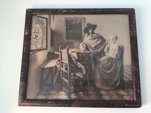 Antique Johannes Vermeer The Wine Glass Framed Print Black & White 8” x 9” - Picture 1 of 7