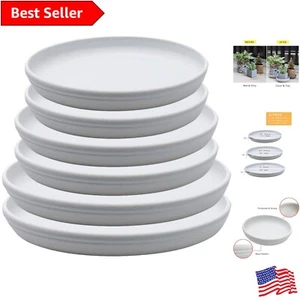 Durable Polypropylene Saucer Tray Set of 6 for Flower Pot Plant Care, White-Grey - Picture 1 of 9