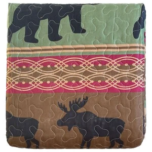 Virah Bella Rustic Elk Bear Lodge Twin Quilt & Sham Set, 2 Piece Bed Cover - Picture 1 of 3
