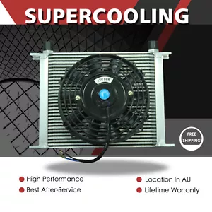 Silver 30 ROW AN10 Engine Transmission Aluminum Oil Cooler + 7 Inch Electric Fan - Picture 1 of 9