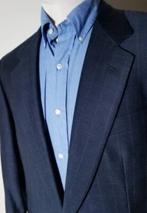 Vintage ERMENEGILDO ZEGNA Navy Blue stripe Dots Wool Jacket Blazer Coat 52R 42R - Picture 1 of 8