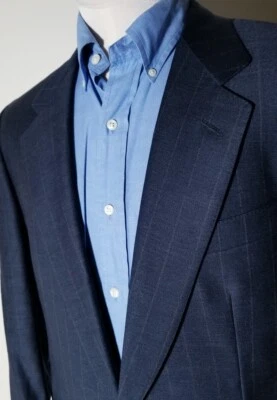 Chaqueta Blazer Abrigo Vintage ERMENEGILDO ZEGNA Azul Marino Rayas Punto Lana 52R 42R Foto 1 de 4