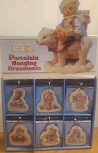 Set of 6 Vtg Enesco Cherished Teddies Porcelain Hanging Christmas Tree Ornaments - Picture 1 of 9