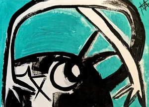 ACEO Cat Painting Original Tuxedo Expressionism Art Samantha McLean 2.5 x 3.5 - Picture 1 of 1