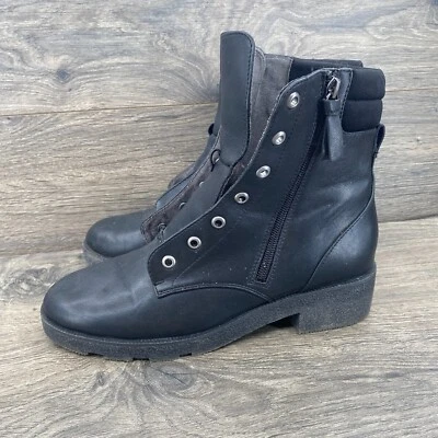 Dr. Scholl's  Ankle Leather Lace Zip Up Tayler Combat Boots Women's  US 8 Black - Image 1 of 4