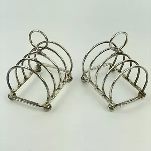 Pair Of Antique Solid Silver Four Slice Toast Racks Atkin Brothers 1922 7cm - Picture 1 of 9