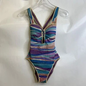 BECCA Sound Waves X-Back Strap One Piece Women's Size Large Purple - Picture 1 of 5