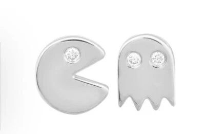 NUEVO Unisex Desajuste Oro 14k Acento Diamante PAC-Hombre y Fantasma Aretes Foto 1 de 4