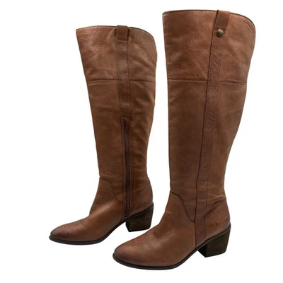 Vince Camuto Brown Leather Knee High Boots Side Zip Block Heel Women's Size 7.5 - Image 1 of 4