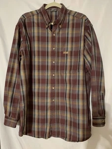 Mens Carhartt Plaid Shirt 3XL Long Sleeves Button Down/Up Mauroon, Blue, Black - Foto 1 di 8