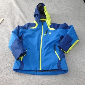 Spyder Jacket Youth Boys 12 Full Zip Winter Lined Blue Hooded Ski Snow - Picture 1 of 11