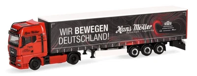 HERPA, MAN TGX GX 4x2 con rimorchio a 3 assi HANS MOLLER, 1/87,  HER319669 - Immagine 1 di 4