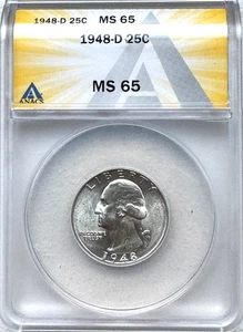 1948-D WASHINGTON SILVER QUARTER - ANACS MS 65 - FREE SHIPPING! - Picture 1 of 2