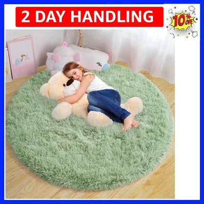 Round Fluffy for Bedroom Rugs, 5Ft Sage Green Shag Circle Rug Non-Slip for Ki... - Image 1 of 4