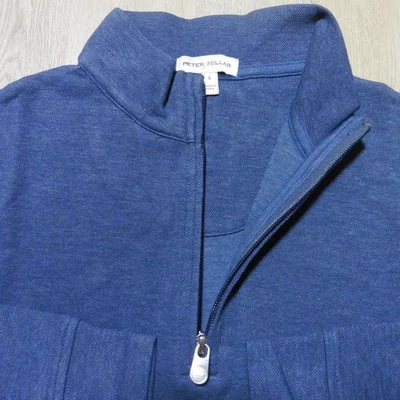 PETER MILLAR 男式 S 小号互锁 PULLOVER 海洋蓝色 1/4 拉链冠舒适 — 第 1/4 张图片